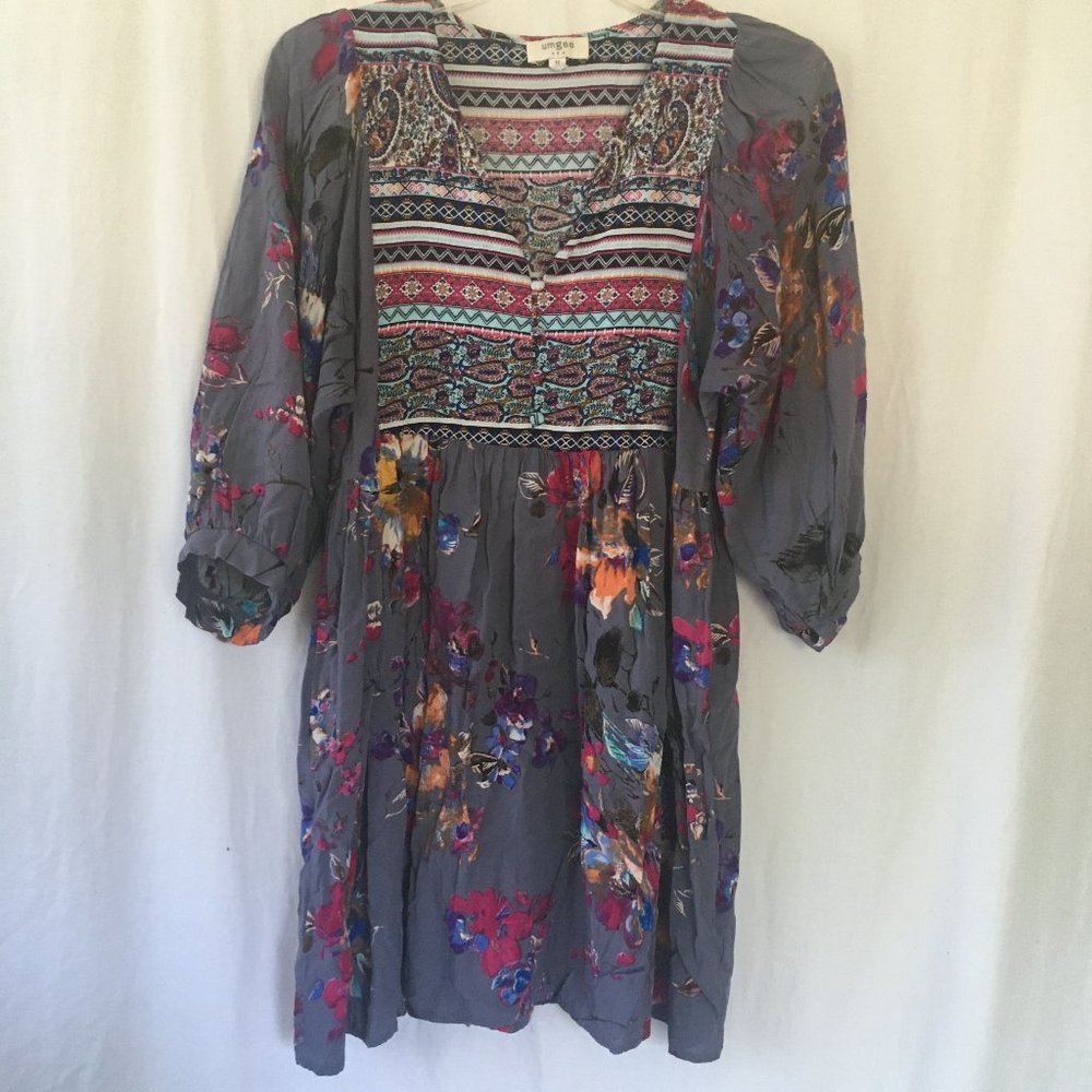 Umgee Floral Multipattern Multicolor Tunic Dress M